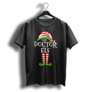 The Doctor Elf Family Matching Group Christmas Striped Hat And Green Shoes T-Shirt