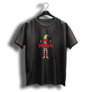 The Drunken Elf Xmas Christmas Eve Hat Stripy Legs And Shoes T-Shirt
