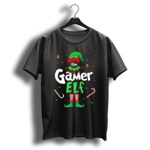 The Gamer Elf Christmas Candy Cane Gingerbread Family T-Shirt
