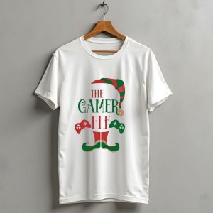 The Gamer Elf With Christmas Hat And Controllers T-Shirt
