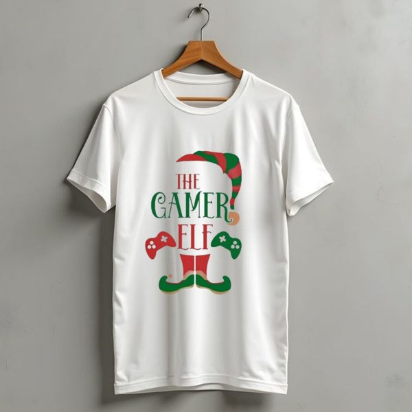 The Gamer Elf With Christmas Hat And Controllers T Shirt 1 t shirt 1