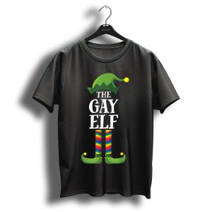 The Gay Rainbow Elf Matching Family Group Christmas Party Hat Striped Socks T-Shirt