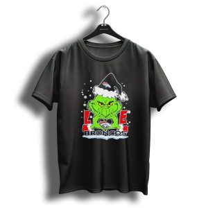The Grinch Love Denver Broncos Christmas Football T-Shirt