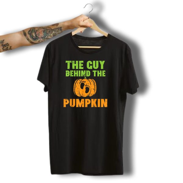 The Guy Behind The Pumpkin Halloween Pregnancy Announcement Dad T Shirt t shirt 1