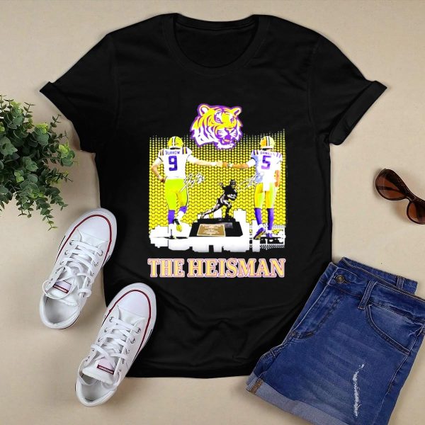 The Heisman LSU Tigers Burrow Daniels Tiger Head Football Trophy T Shirt Black 1