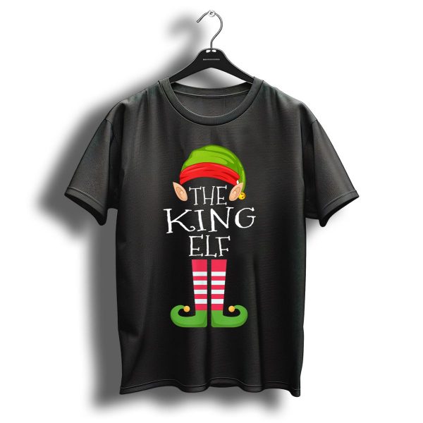 The King Elf Christmas Costume Design With Striped Socks And Festive Hat T Shirt 1 t shirt 1