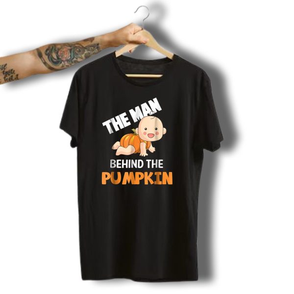 The Man Behind The Pumpkin Funny Halloween Baby Pumpkin Costume T Shirt t shirt 1
