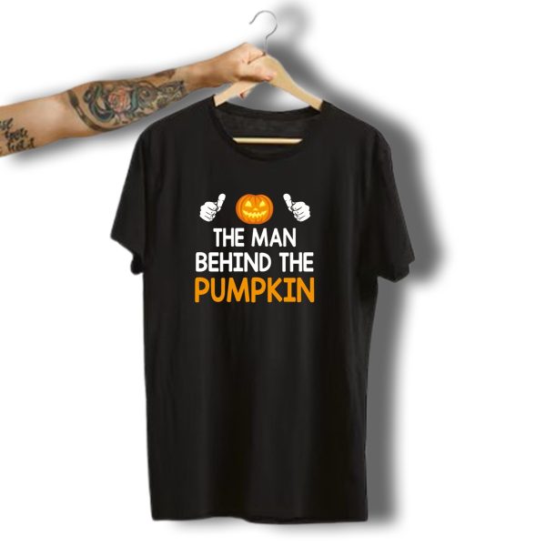 The Man Behind The Pumpkin Funny Pregnant Halloween T Shirt t shirt 1