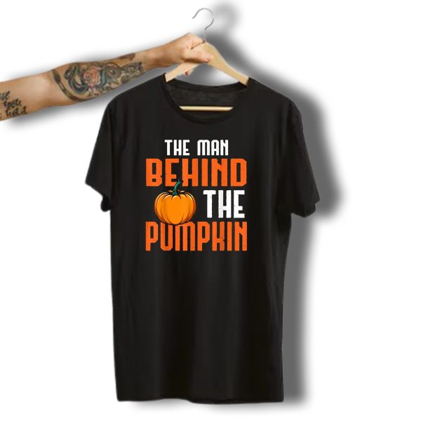 The Man Behind The Pumpkin Halloween Pregnancy Announcement T Shirt t shirt 1