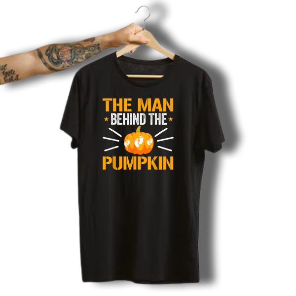 The Man Behind The Pumpkin New Dad Halloween Expecting T Shirt t shirt 1