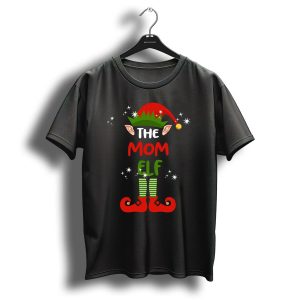 The Mom Elf Funny Christmas Elf Hat Ears Striped Socks Red Shoes T-Shirt