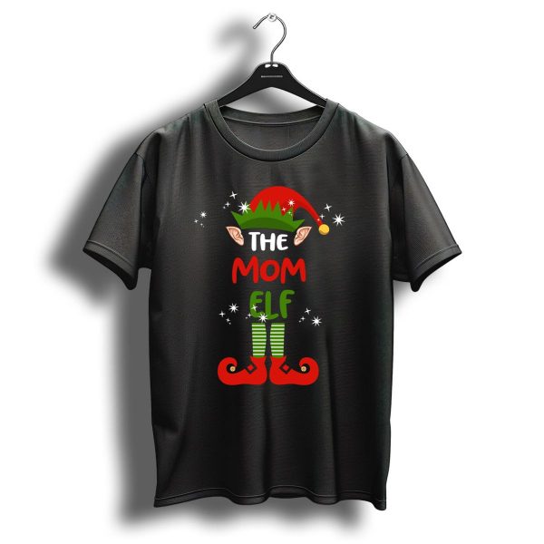 The Mom Elf Funny Christmas Elf Hat Ears Striped Socks Red Shoes T Shirt 1 t shirt 1