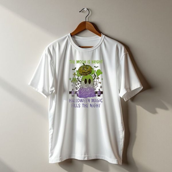 The Moon Is Bright Halloween Magic Fills The Night Ghost Pumpkin Spooky T Shirt t shirt 1