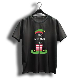 The Nana Elf Family Group Christmas Nana Elf Hat Striped Socks T-Shirt