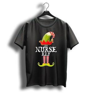 The Nurse Elf Christmas Funny Match Elf Hat And Striped Legs T-Shirt