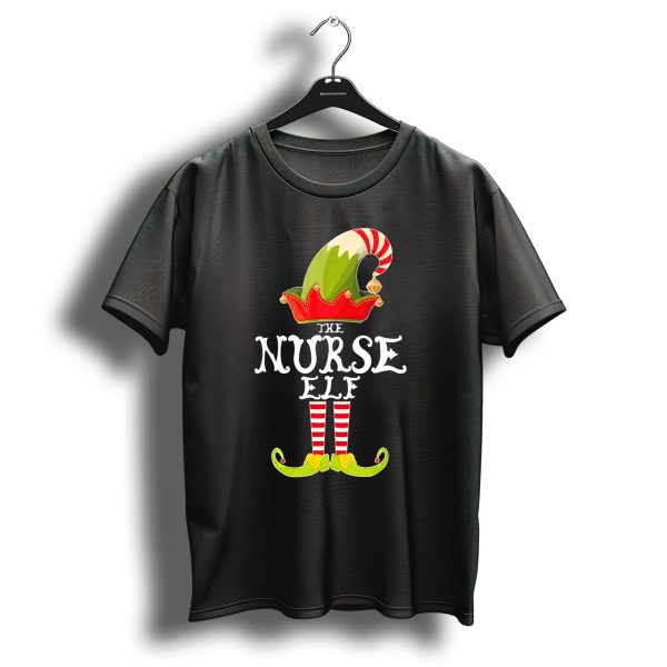 The Nurse Elf Christmas Funny Match Elf Hat And Striped Legs T Shirt 1 t shirt 1