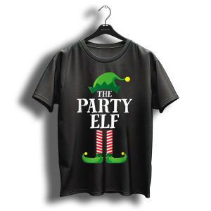 The Party Elf Matching Family Group Christmas Hat And Striped Socks T-Shirt
