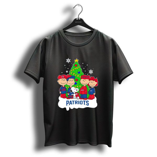The Peanuts Characters Christmas With New England Patriots Tree And Snoopy T Shirt 1 t shirt 1