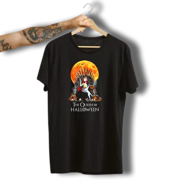 The Queen Of Halloween Throne With Pumpkins And Full Moon T Shirt t shirt 1