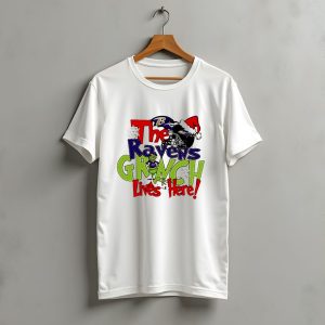 The Ravens Grinch Lives Here Christmas Ravens Logo Santa Hat T-Shirt