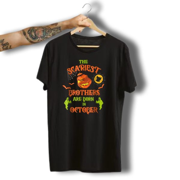 The Scariest Brothers Are Born In October Halloween Pumpkin And Witch T Shirt t shirt 1