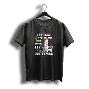 The Tree Is Not The Only Thing Getting Lit This Christmas Llama Santa Cap T-Shirt