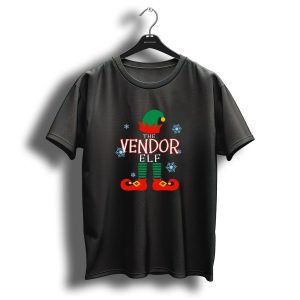 The Vendor Elf Christmas Snowflakes Green Hat Red Shoes T-Shirt