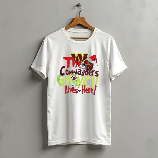 The Washington Commanders Grinch Lives Here Christmas 2024 Santa Hat Football Helmet T Shirt t shirt 1