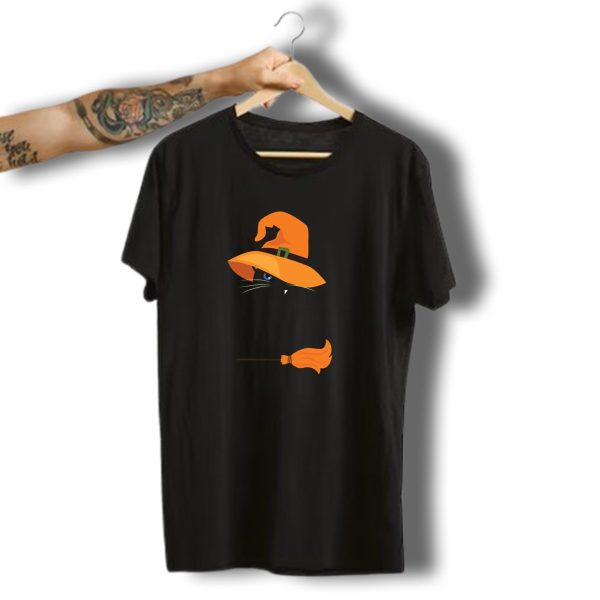 The Witch Cat With Orange Hat And Broom Iconic Halloween T Shirt t shirt 1