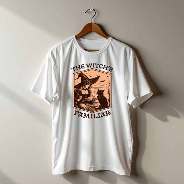 The Witchs Familiar Halloween Vintage Witch And Cat T Shirt t shirt 1