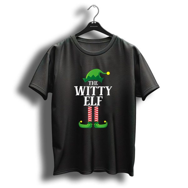 The Witty Elf Matching Family Christmas Party Hat And Striped Socks T Shirt 1 t shirt 1