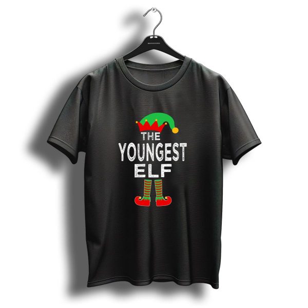 The Youngest Elf Green Hat Red Shoes Striped Socks Christmas T Shirt 1 t shirt 1