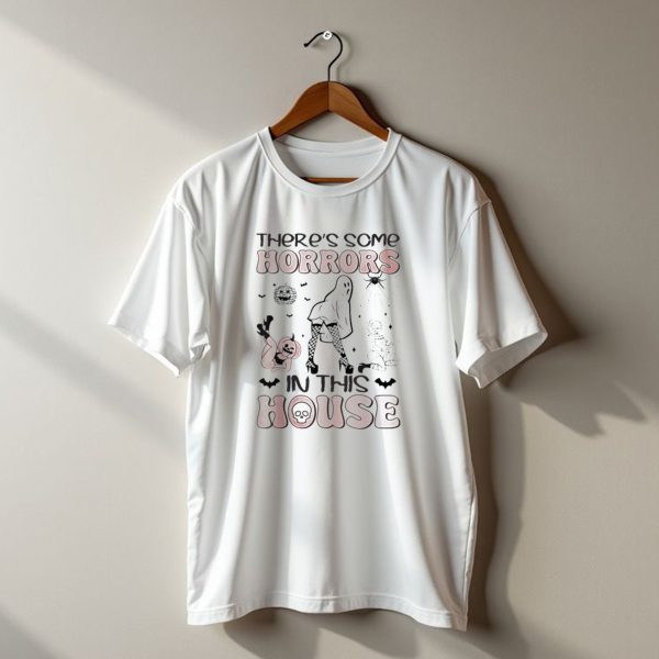 Theres Some Horrors In This House Funny Ghost Halloween With Dancing Ghosts T Shirt t shirt 1 1