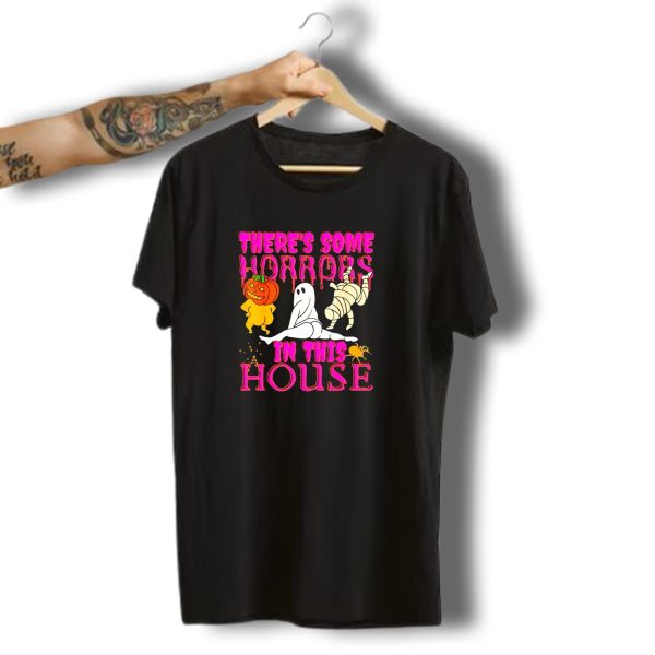 Theres Some Horrors In This House Halloween With Dancing Ghosts Pumpkins And Mummies T Shirt t shirt 1 1