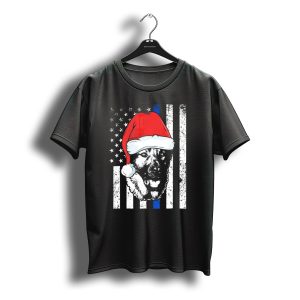 Thin Blue Line Christmas German Shepherd Santa Hat Flag T-Shirt