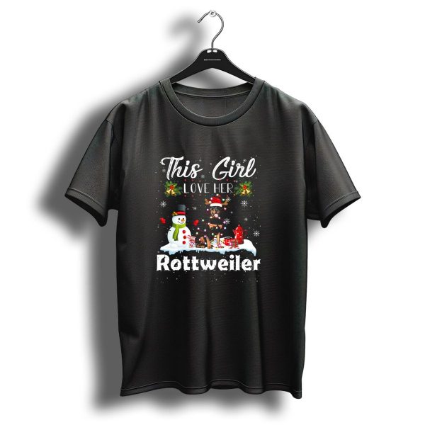 This Girl Loves Her Rottweiler Christmas Snowman Holiday Lights T Shirt 1 t shirt 1