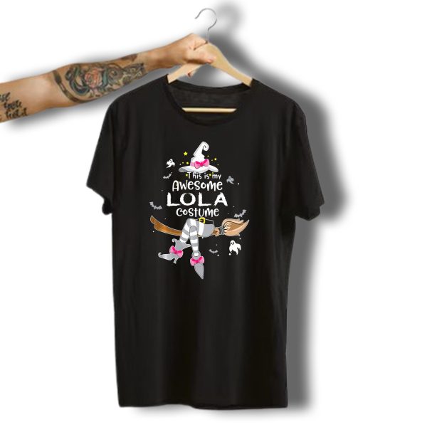 This Is My Awesome Lola Costume Witch Hat And Boots Halloween Ghosts Bats T Shirt t shirt 1