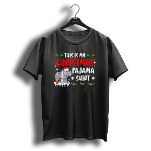 This Is My Christmas Pajama Rhino Shirt Holiday Lights Santa Hat Snowflakes T Shirt