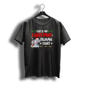 This Is My Christmas Pajama Rhino Shirt Holiday Lights Santa Hat Snowflakes T-Shirt