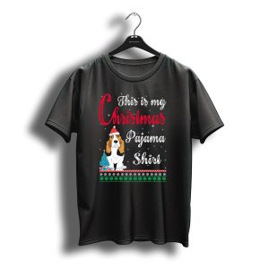 This Is My Christmas Pajama Shirt Basset Hound With Santa Hat And Snowflakes T-Shirt