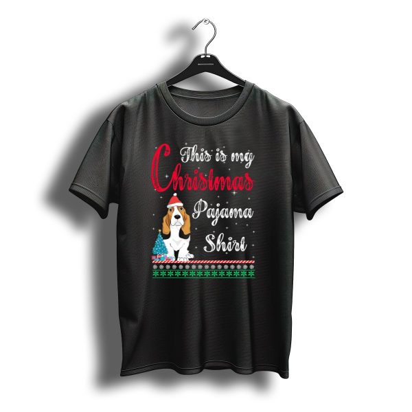 This Is My Christmas Pajama Shirt Basset Hound With Santa Hat And Snowflakes T Shirt t shirt 1