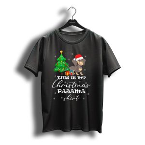 This Is My Christmas Pajama Shirt Dachshund Tree Santa Hat T-Shirt
