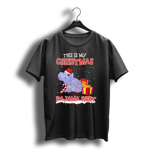 This Is My Christmas Pajama Shirt Santa Hippo Candy Cane And Gifts T Shirt t shirt 1