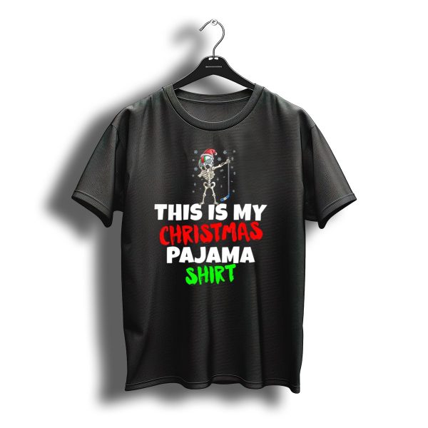 This Is My Christmas Pajama Shirt Skeleton With Santa Hat And Hockey Stick T Shirt t shirt 1