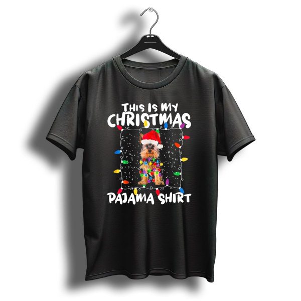 This Is My Christmas Pajama Shirt Yorkie With Lights And Santa Hat T Shirt 1 t shirt 1