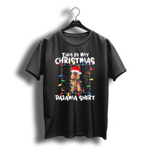 This Is My Christmas Pajama Shirt Yorkie With Lights And Santa Hat T-Shirt