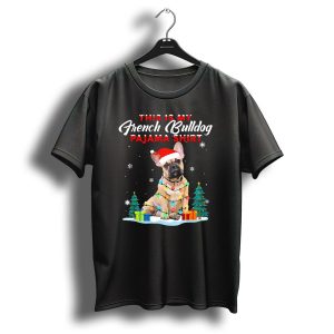 This Is My French Bulldog Pajama Shirt Christmas Lights Santa Hat Snowflakes T Shirt