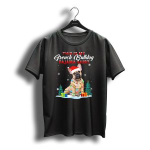 This Is My French Bulldog Pajama Shirt Christmas Lights Santa Hat Snowflakes T-Shirt