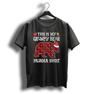 This Is My Grumpy Bear Pajama Shirt Christmas Lights Santa Hat T Shirt