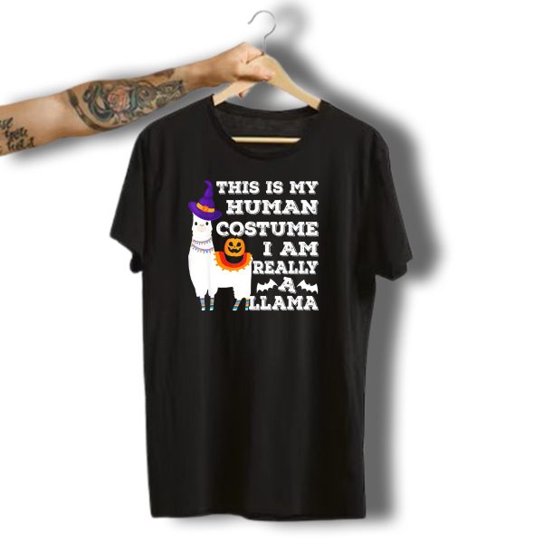 This Is My Human Costume I Am Really A Llama Halloween Witch Hat Pumpkin Bat T Shirt t shirt 1